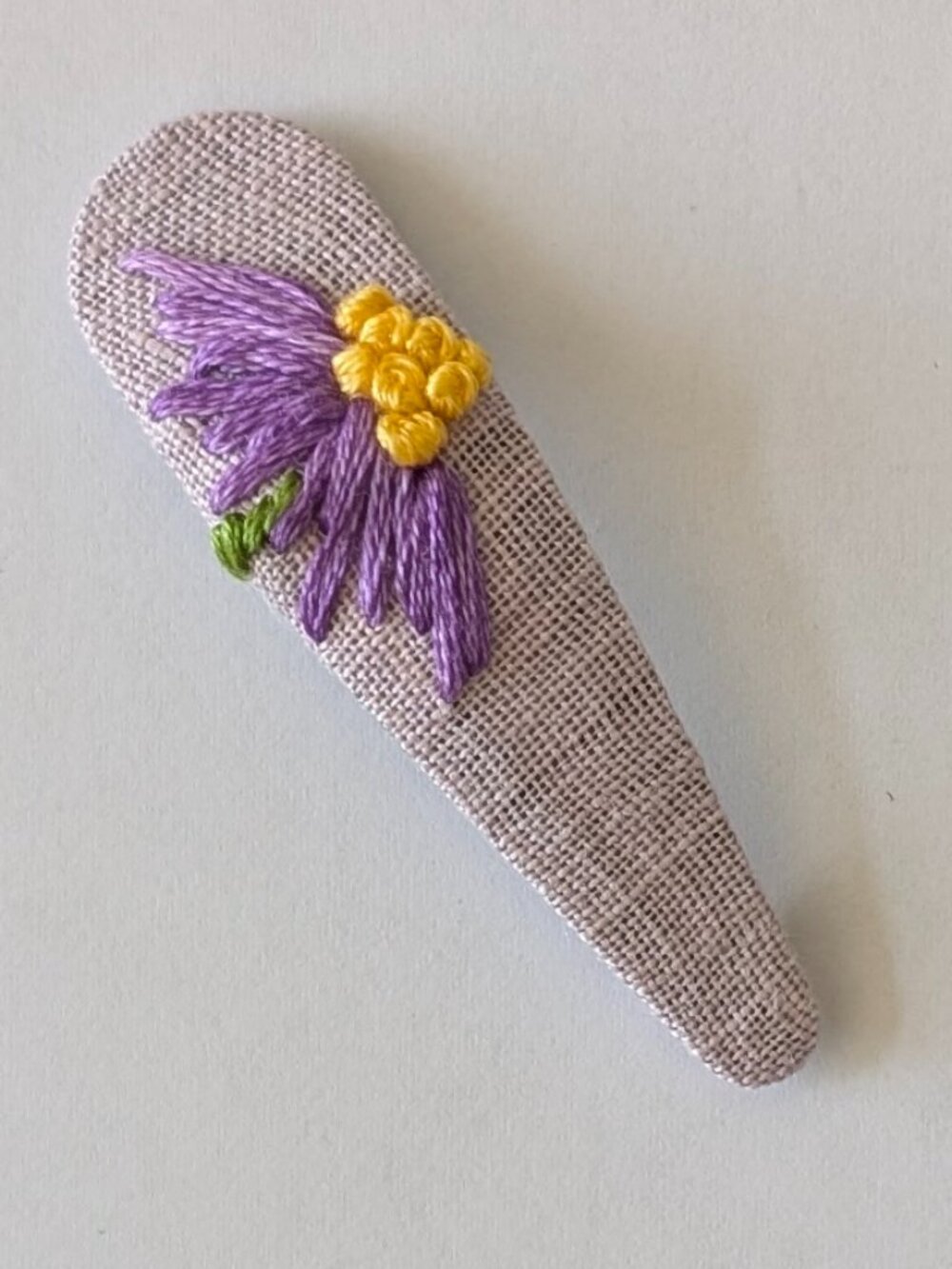New Purple Daisy hand embroidered linen cotton handmade hair clip